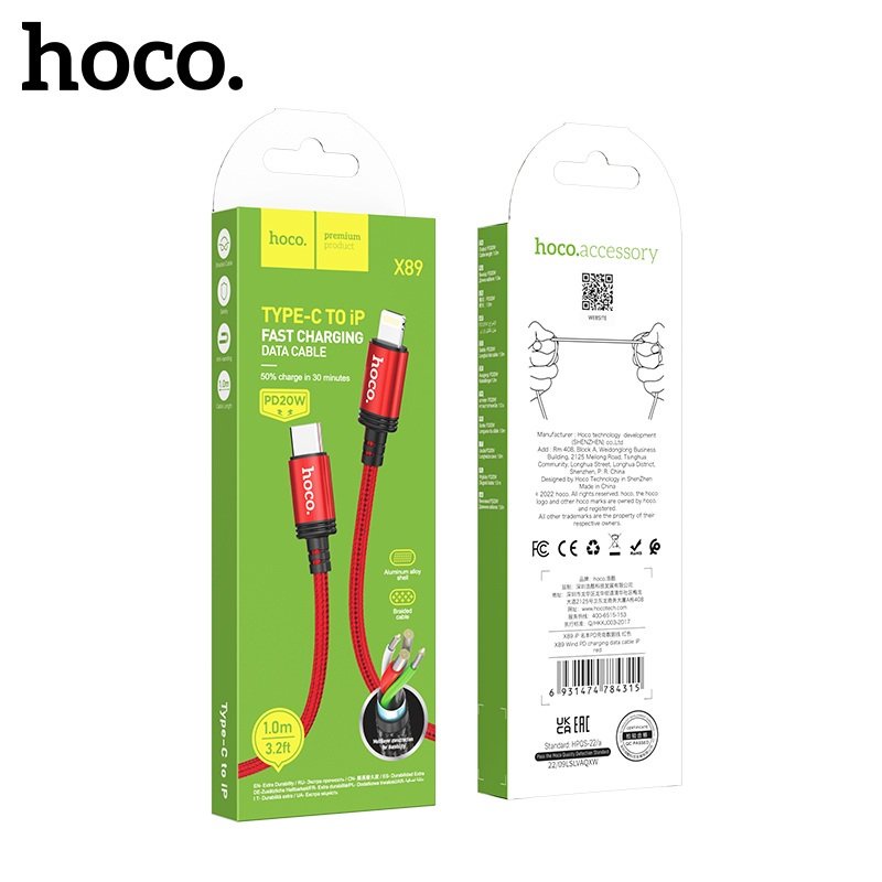 Cáp sạc nhanh PD20W Hoco X89 chân Type-C dành cho Ip10/11/12 dây dù siêu bền dài 1M