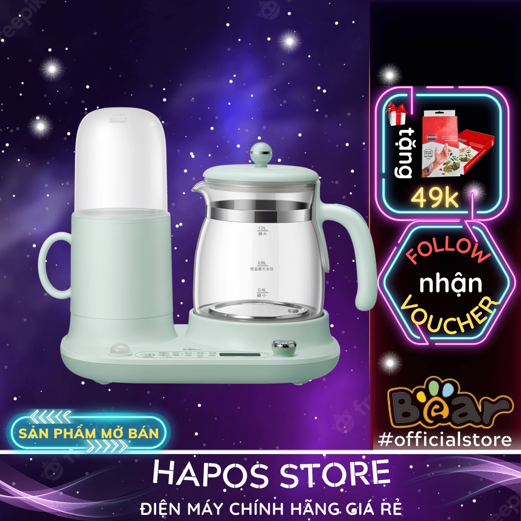 Bình nấu nước đa năng và giữ ấm Bear TNQ-A12L1, pha trà, rã đông, hâm sữa, hâm nóng thức ăn, khử clo, khử khuẩn - Hapos