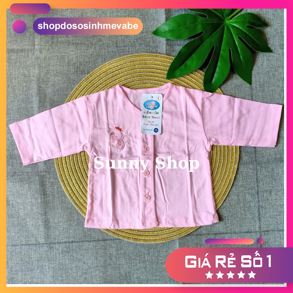 Áo em bé MÀU THÊU Cúc giữa TAY DÀI AN AN cho bé sơ sinh đến 9kg