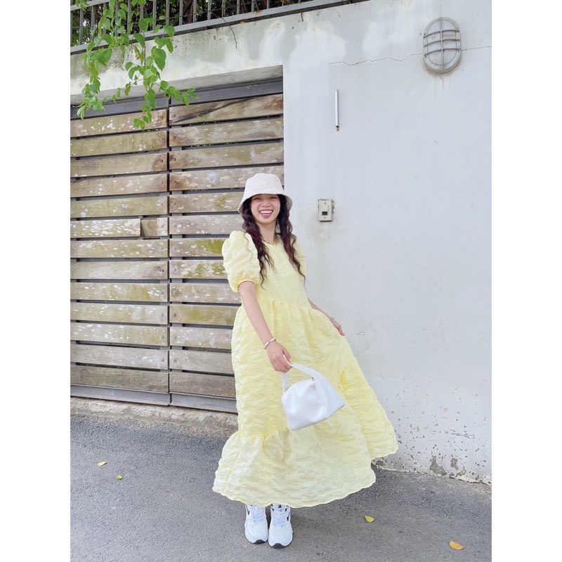 Váy Đầm Babydoll Dáng Dài Maxi Tay Bồng Chất Vải Tơ Mềm Mịn Thoáng Mát Phong Cách Dễ Thương Baby