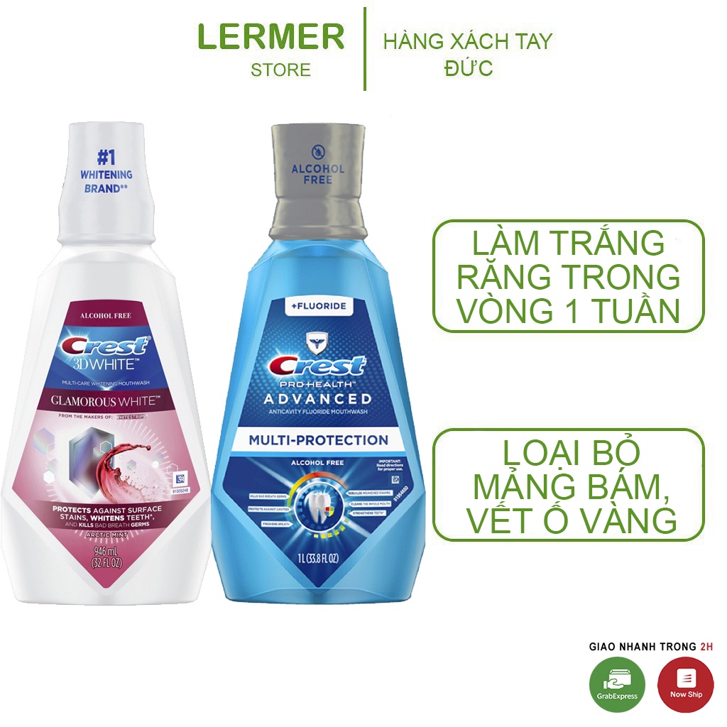 Nước súc miệng Crest 3D White 1L làm trắng răng, hàng Mỹ
