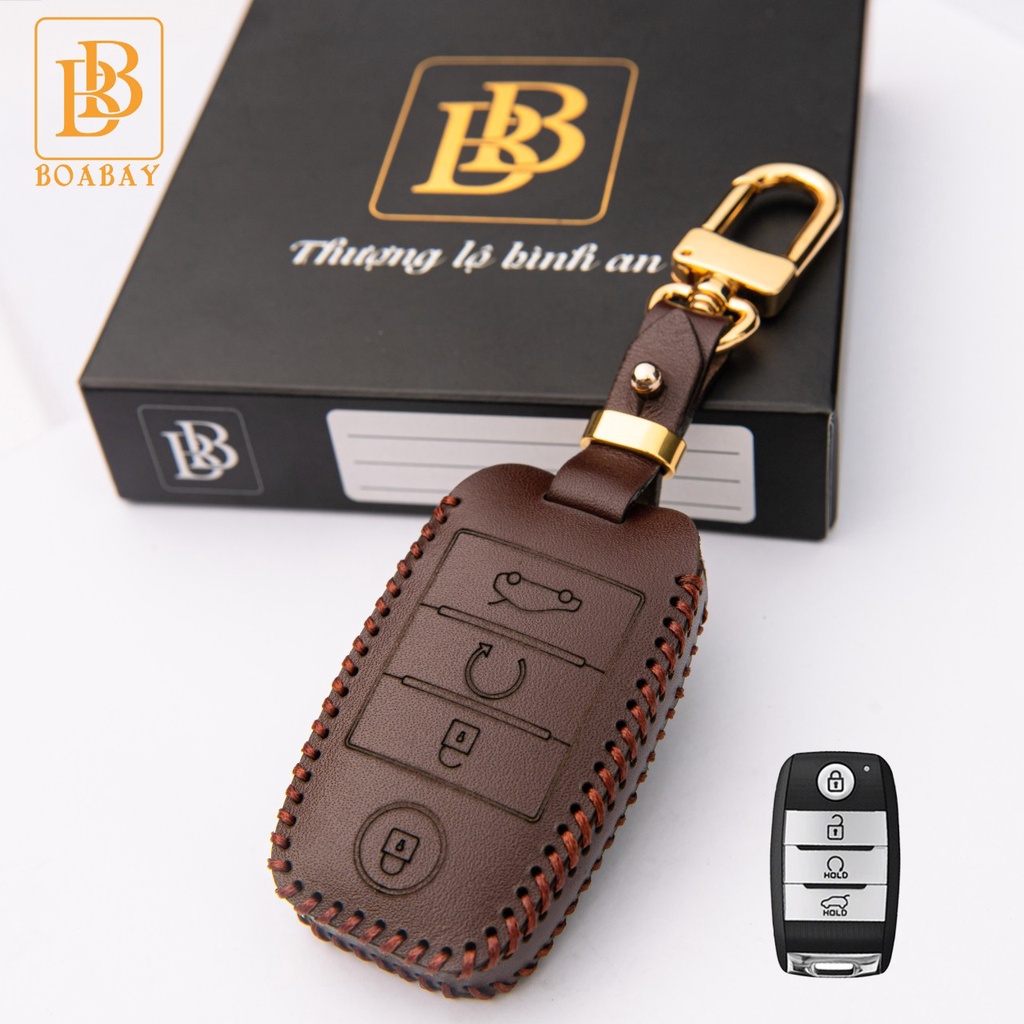 Bao da chìa khóa ô tô xe hơi BB Kia seltos 21-23, sonet 21-23 chìa thông minh 4 nút da thật bảo vệ chống xướt chính hãng