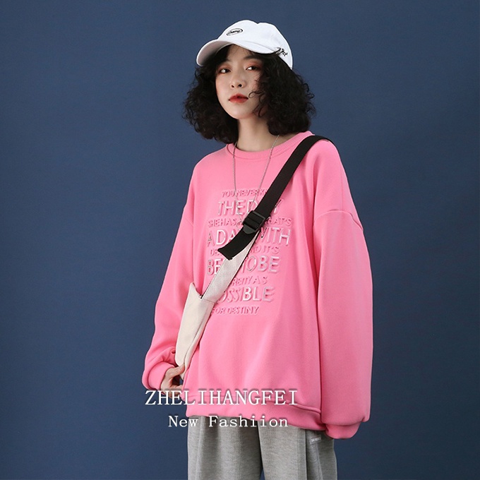 ZHELIHANGFEI Áo Thun Tay Dài Dáng Rộng In Chữ Kiểu Hip-Hop Cá Tính