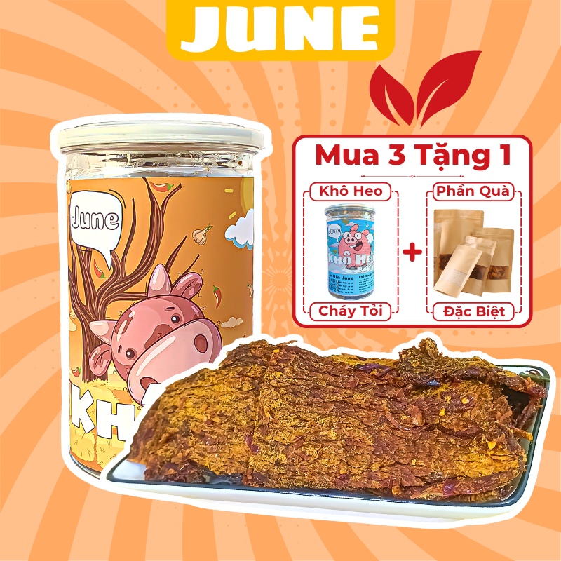 Khô bò miếng mềm hũ 300g, thịt bò khô thơm ngon chuẩn vị Hồng Ngự loại 1 siêu ngon, đồ ăn vặt June vừa ngon vừa rẻ