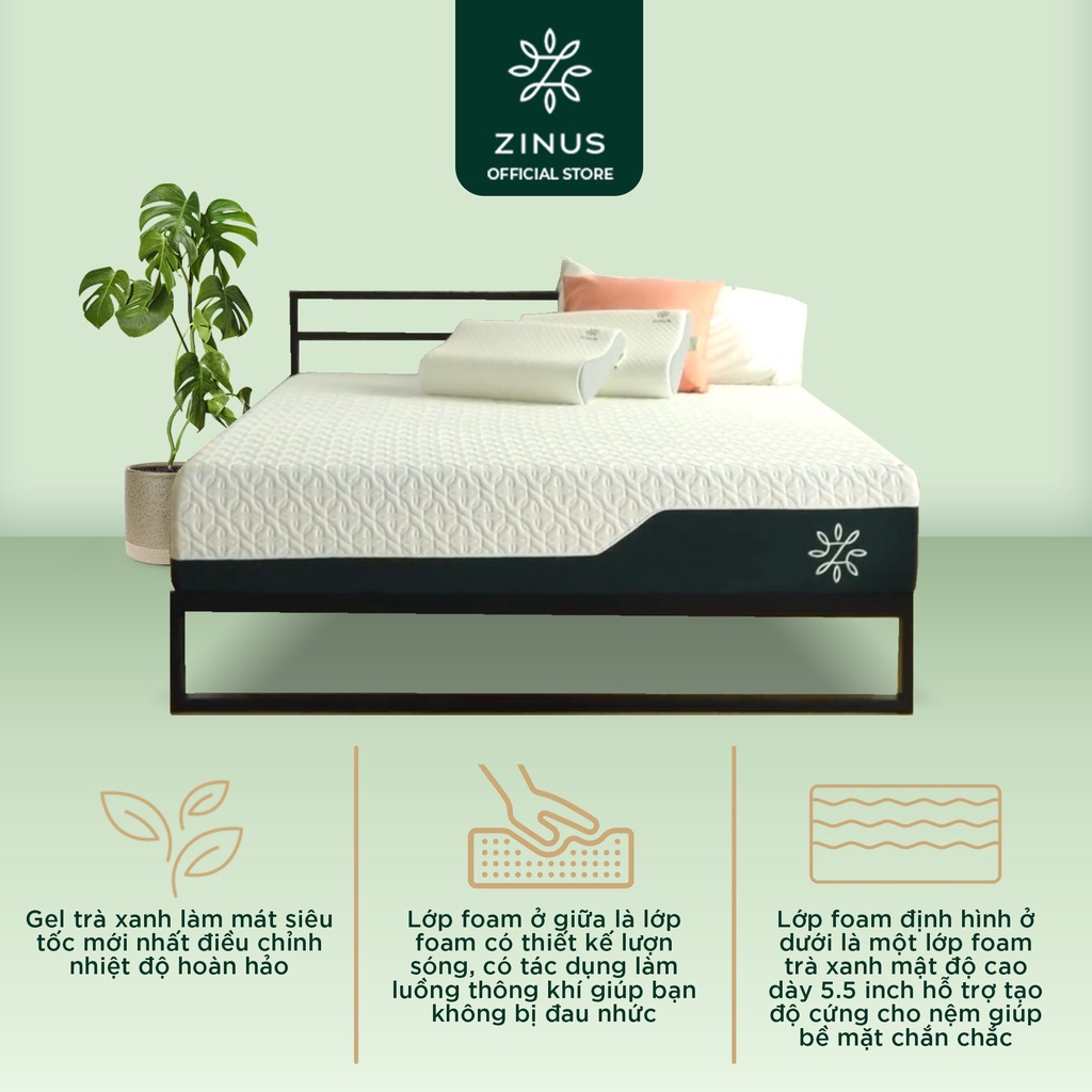 Nệm Foam Tinh Chất Trà Xanh Cao Cấp Dày 25cm Zinus - 10in Cooling Gel Memory Foam Mattress