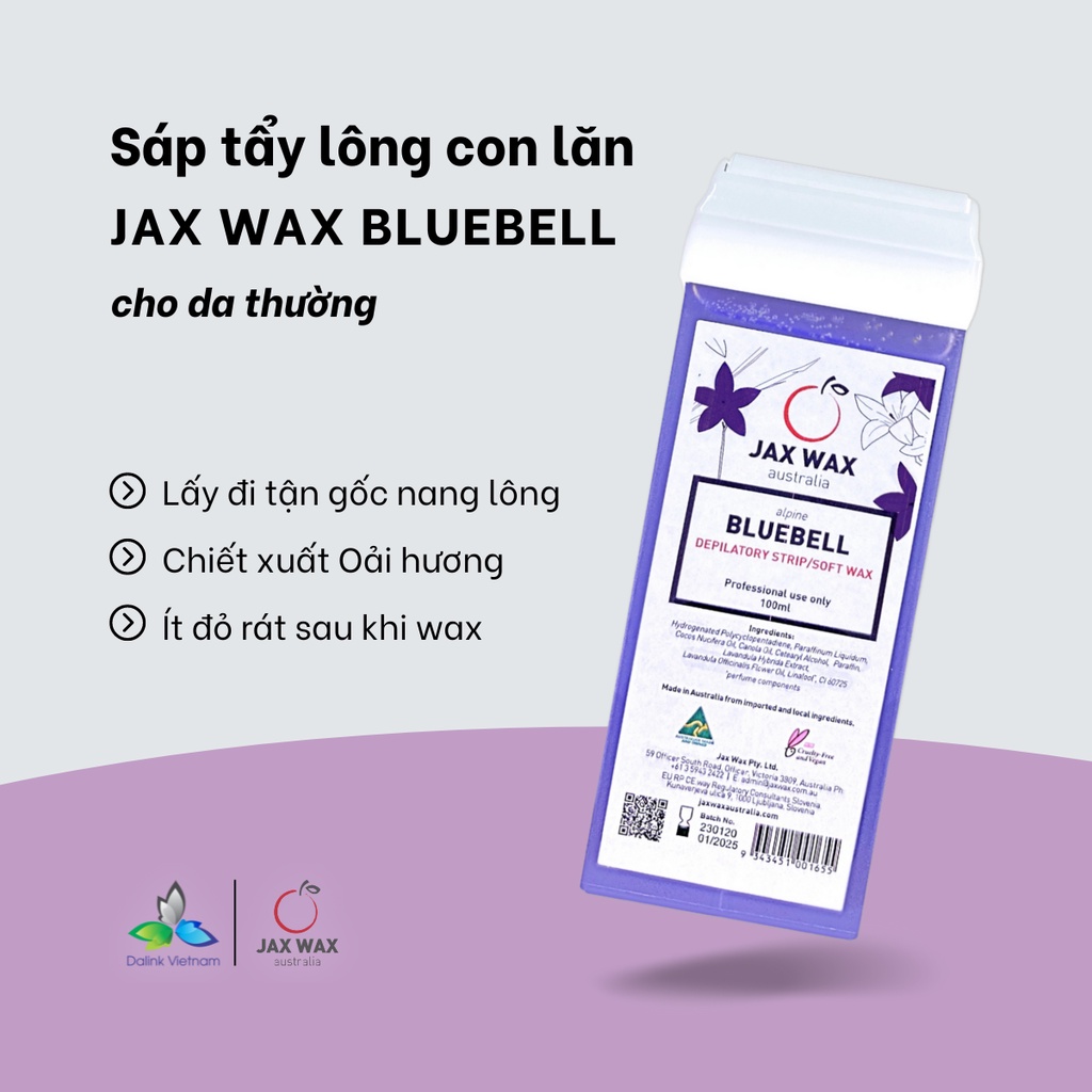 Sáp tẩy lông ấm con lăn Jax Wax Bluebell 100ml (Úc) - wax lông tay, chân siêu dễ, siêu nhanh tại nhà