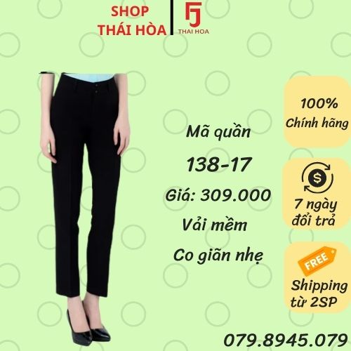 ( Giảm 12% đơn 500k) Thái Hoà Chính Hãng Quần tây màu đen vải mềm mịn co giãn tốt 109 138