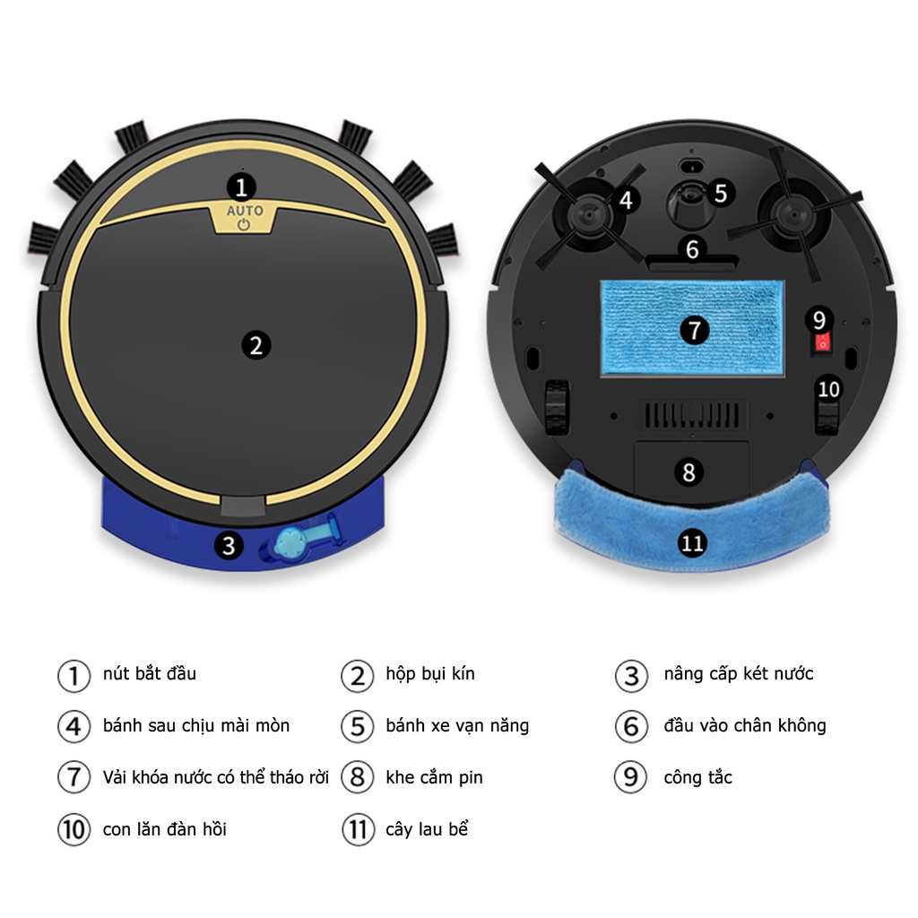 Robot hút bụi lau nhà RS300,Cao Cấp Tự động hút bụi, Lau nhà, Hút Siêu Khỏe- bảo hành 12 tháng
