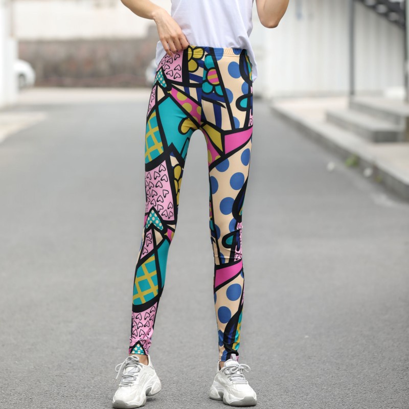 Quần Legging Lưng Cao Co Giãn In Họa Tiết Hình Học Thời Trang Xuân Thu Cho Nữ
