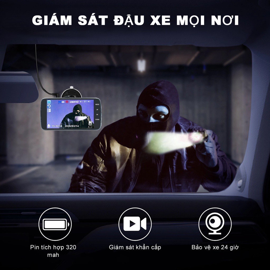 Camera Hành Trình Ô tô X004 trước sau Full HD1080P ，Kèm 2 Cam Trước Và Sau，tích hợp 8 Đèn LED kèm thẻ nhớ 32G