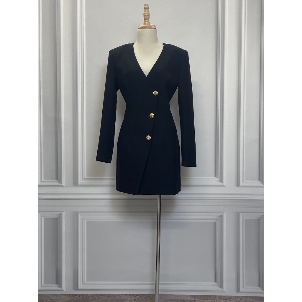 V1532 Váy dáng vest QCCC hàng hiệu chính hãng thời trang nữ màu đen size S secondhand thanh lý ký gửi