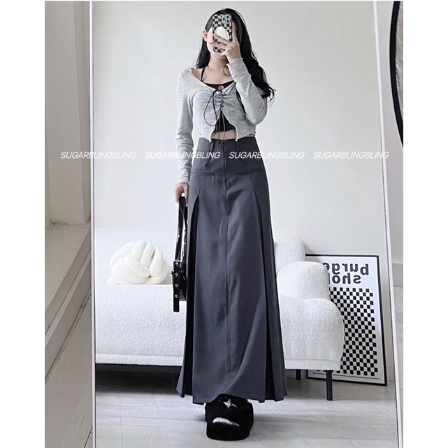 CHÂN VÁY XÁM DÀI 2 LƯNG V17 | Sugarblingbling