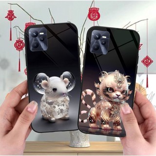 Ốp lưng kính cường lực Realme C35 đủ 12 con giáp mẫu thủy tinh. Ốp tráng gương cao cấp