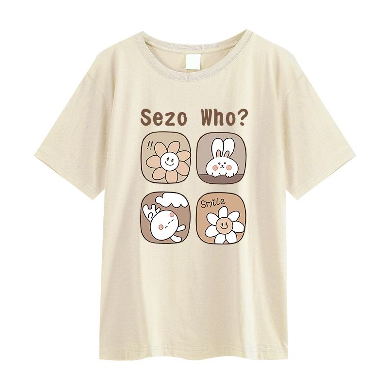 ihkke Áo Thun Đen Tay Ngắn In Hình Thỏ Hoạt Họa Đáng Yêu Thời Trang Unisex Phong Cách Hàn Quốc