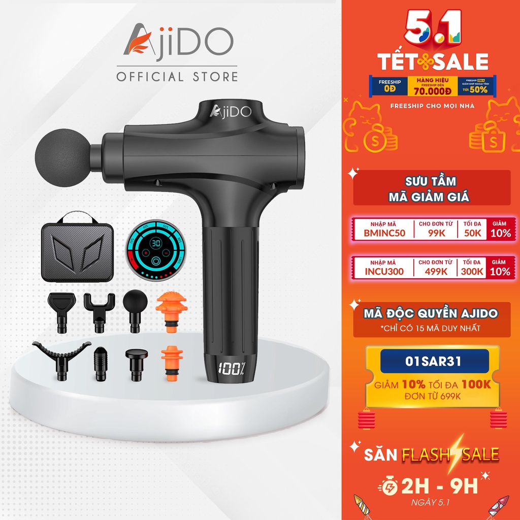 Máy Massage Cầm Tay AJIDO AJ - M1, 30 Cấp Độ, Tích Hợp Cảm Biến Lực - Mát Xa Toàn Thân, Giãn Cơ, Đấm Lưng, Cổ Vai Gáy