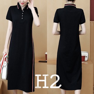 Đầm thun cotton suông Polo, ngắn tay, hàng chính hãng, dáng dài trùm gối (45kg-80kg)