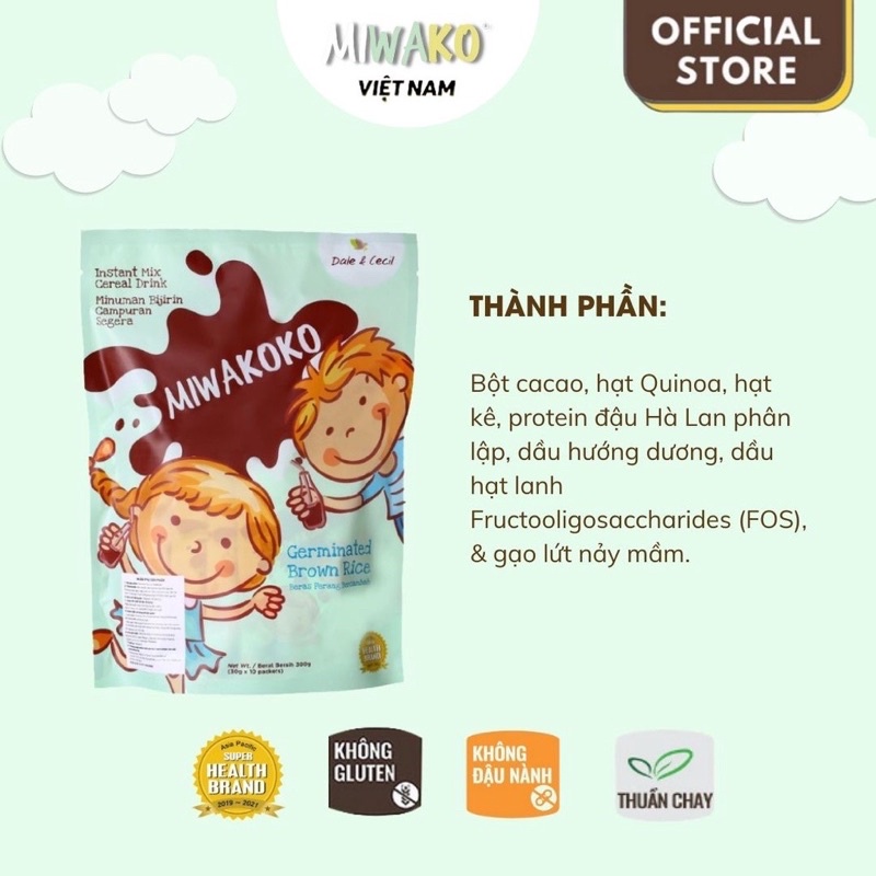 Sữa công thức hạt thực vật hữu cơ Miwakoko vị cacao 300g x 1 túi