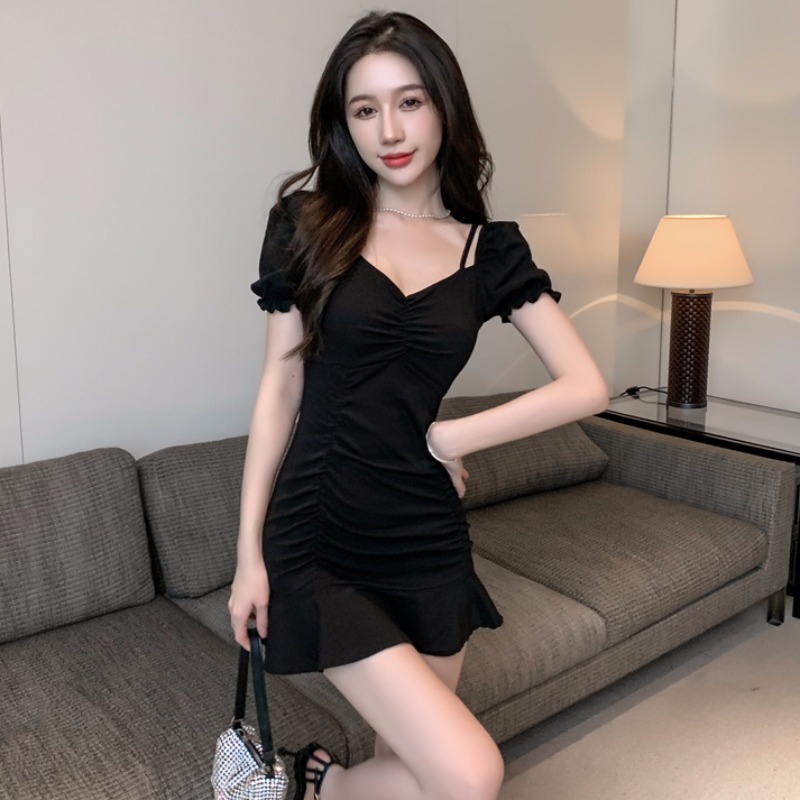 Đầm PERTY tay ngắn hai dây phong cách Hàn Quốc mới xinh xắn thời trang mùa hè dành cho nữ