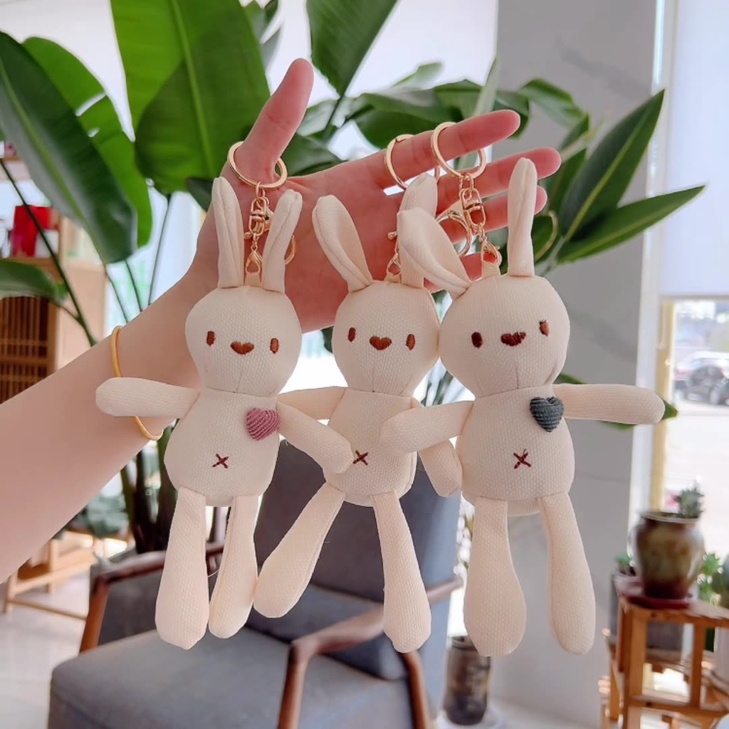 Móc khóa đôi Thỏ tai dài nhồi bông dễ thương cute đáng yêu treo balo túi xách quà lưu niệm xinh xắn tặng người yêu