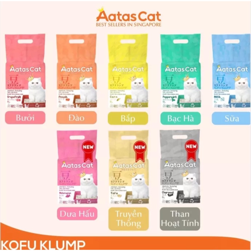 Cát Vệ Sinh Đậu Nành Cho Mèo Aatas Cat Kofu 6L 2.5Kg Đủ Mùi