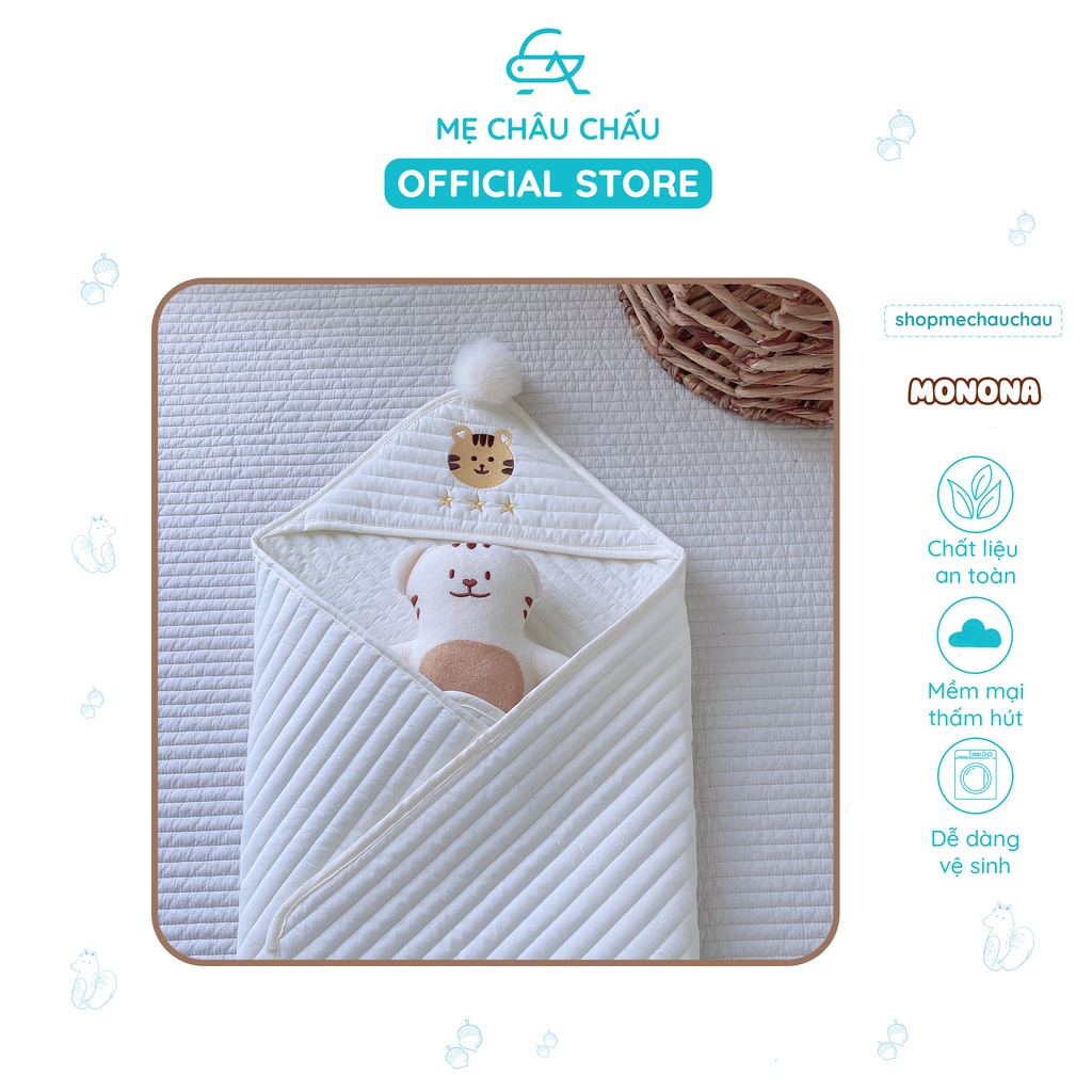 Chăn Ủ/ Choàng Ủ Có Mũ Trần Bông Monona và Vải Xô Muslin Organic Yume Cho Trẻ Sơ Sinh