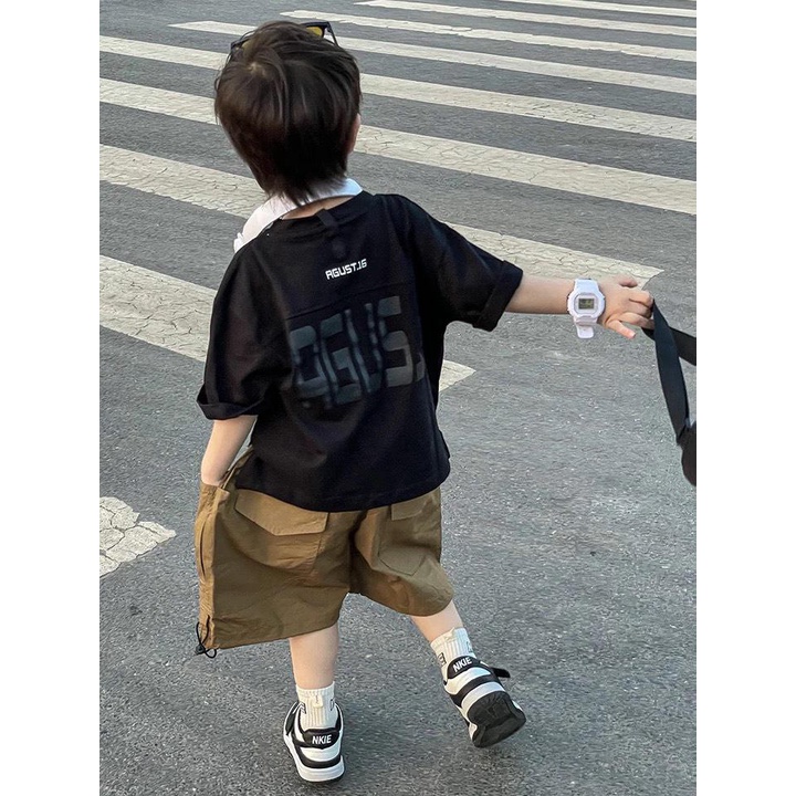 Áo thun ngắn tay cotton chữ AGUST.16 cá tính cho bé