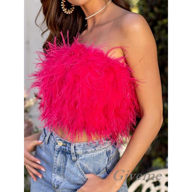 Áo Croptop Lông Xù Màu Trơn Không Tay Phối Khóa Kéo Cho Nữ