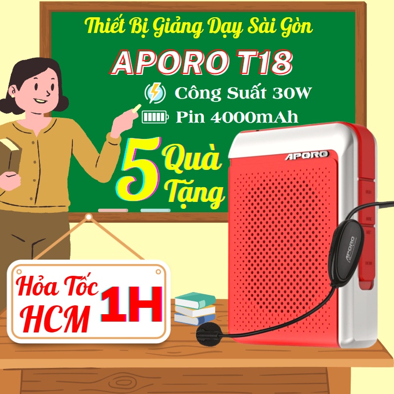 Máy trợ giảng không dây Aporo T18 pin 4000mAh, công suất 30W, dành cho giáo viên, hướng dẫn viên - Loa trợ giảng T18