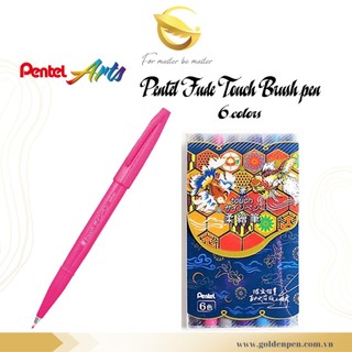 [HÀNG CHÍNH HÃNG] Bộ 6 Bút Viết Thư Pháp Brush Sign Pen Pentel - SES15C-6ST - 6 Màu Cơ Bản