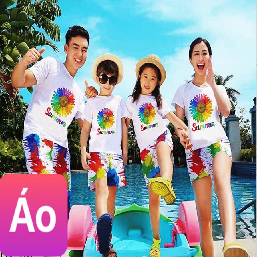 Áo Nhóm đi biển đồng phục gia đình 3/4/5 người đồ đôi mẹ và bé thun cotton giá sỉ