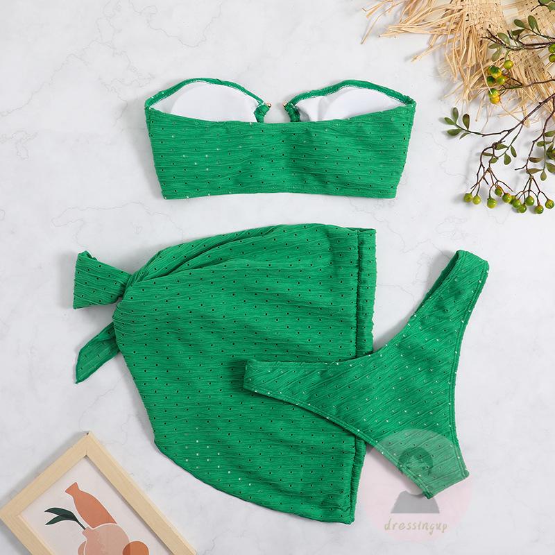 Bộ Đồ Bơi 3 Món Chất Liệu Co Giãn Đính Đá Thời Trang Quyến Rũ