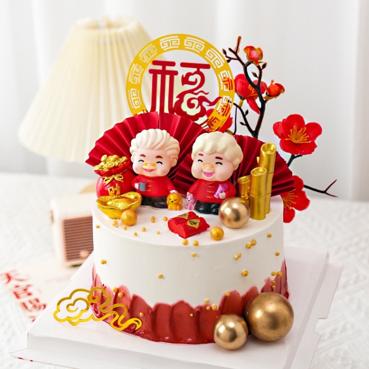 đồ trang trí bánh [FREESHIP❤️] ông bà đỏ ấm trà ôm hoa mới nhựa đẹp