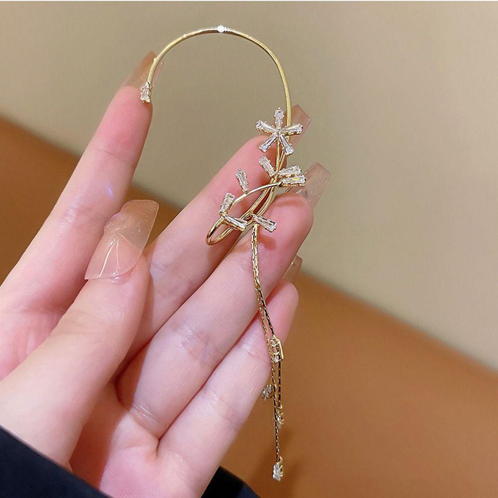 USNOW Khuyên Vành Tai Đính Đá Phối Tua Rua Thời Trang Cho Nữ