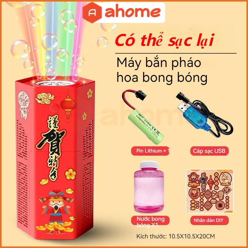 (Có Thể Sạc Lại) Máy Bắn Bong Bóng Pháo Hoa Có Led RGB Và Loa Dùng Trong Lễ Hội, Tết, đám Cưới