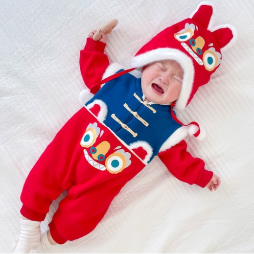 Babyfair. Áo Liền Quần Hoạt Hình Cho Bé Phong Cách Trung Hoa Nút Bện Dày Ấm Dễ Thương Mềm Mại Trẻ Sơ Sinh