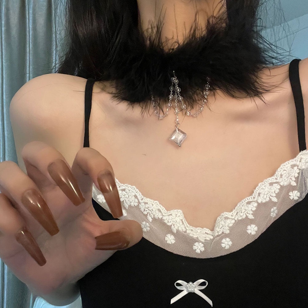 Vòng Cổ Choker Bằng Lông Mặt Hình Bướm Đính Pha Lê Thời Trang Cho Nữ