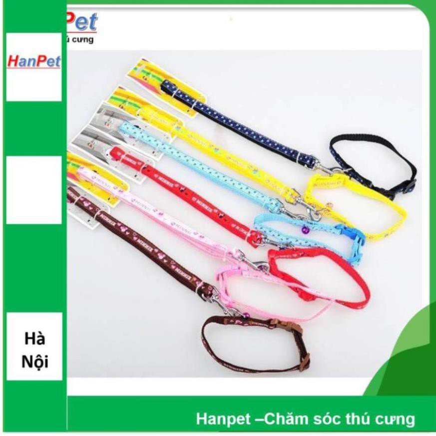 (4 size) Dây dắt cho chó mèo in hoa vòng cổ 2 lớp- dây dắt chó đã kèm vòng cổ