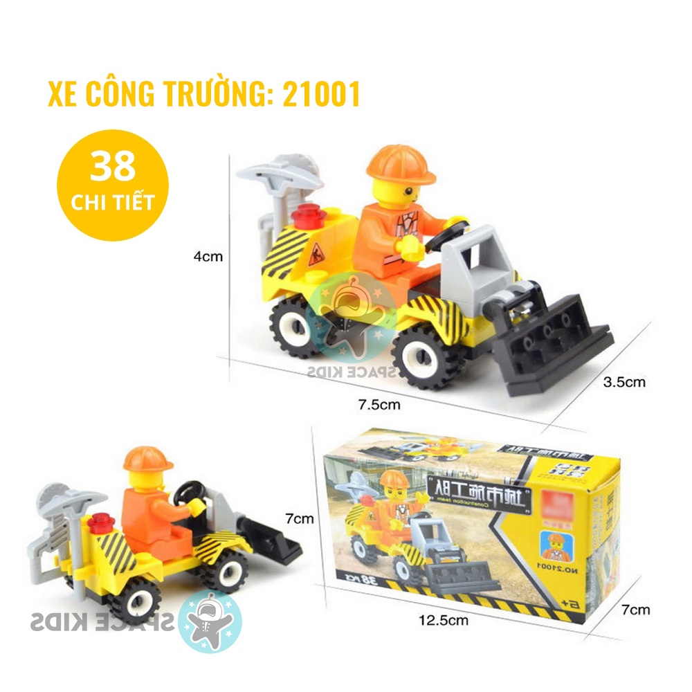 Đồ chơi lắp ráp mô hình 3d xe cẩu, xe công trường xây dựng từ 35 đến 38 chi tiết Space Kids