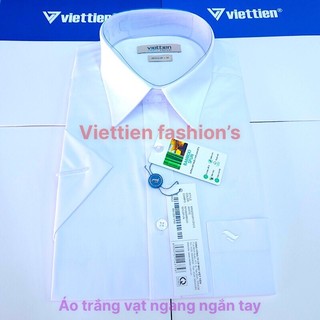 Áo sơ mi việt tiến trắng trơn vạt ngang ngắn tay Vải bamboo