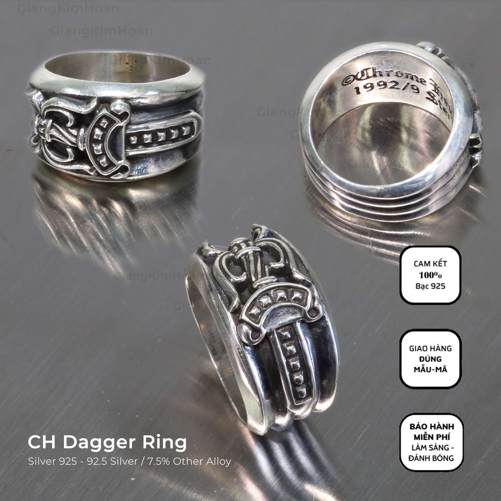 Nhẫn Chrome Hearts Dagger nam nữ bạc 925 phong cách cá tính, Nhẫn bạc nam nữ CH Dagger sang trọng và tỏa sáng