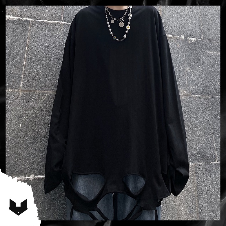 Áo thun dài tay 95% cotton rách gấu tạo layer màu basic hip hop unisex nam nữ