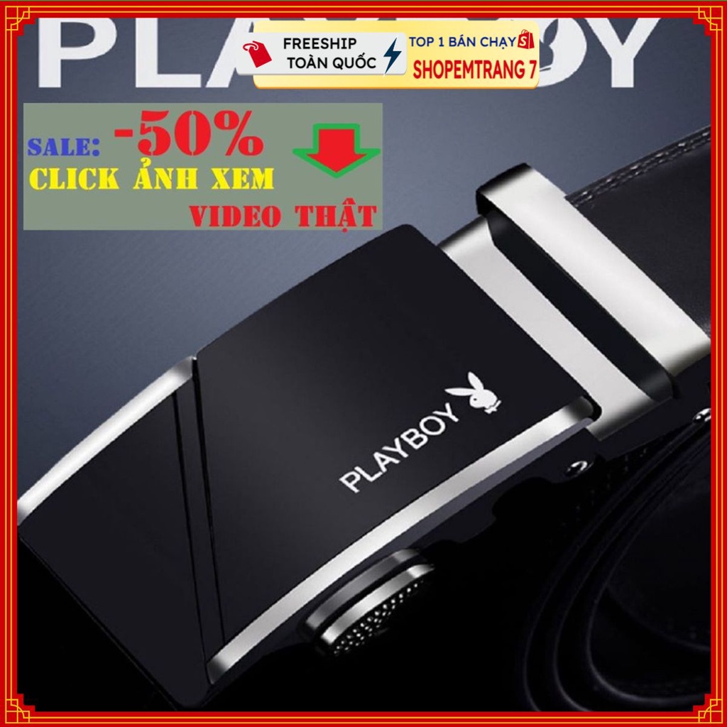 Thắt Lưng Da Nam Cao Cấp Hàng Hiệu PLAYBOY Khóa Tự Động Dây Nịt Nam Da Bò 100% Mạ Vàng Bạc Gu Nam Tính Chính Hãng GC35