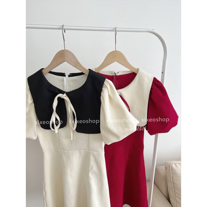 Váy nhung thủy thủ 2 màu trắng đỏ xixeoshop - v404