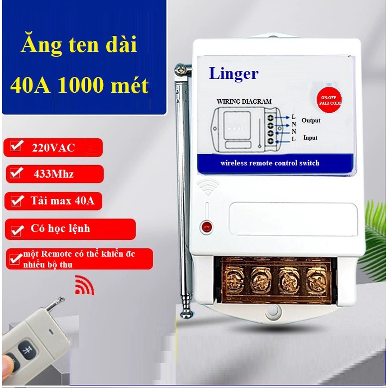Điều khiển từ xa cho bơm nước, động cơ điện 1000 mét 40A 220v, Có nút học lệnh