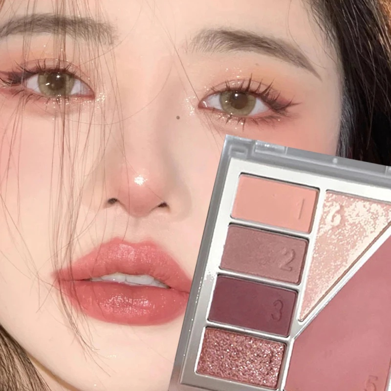 Bảng Phấn Mắt DIKALU 6 Màu Lì Và Ánh Nhũ Kết Hợp Trang Điểm Kháng Nước Và Lâu Trôi