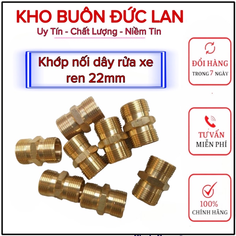 Đầu Nối 2 Ống Dây Xịt Rửa Áp Lực Cao Ren Ngoài 22mm