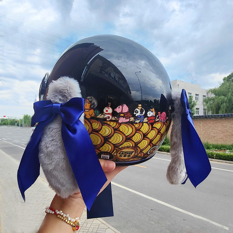 Plus Mũ Bảo Hiểm Hình Tai Thỏ Bằng Lông Sáng Tạo Độc Đáo Trang Trí Cho Bé Gái