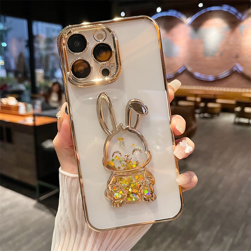 Ốp Điện Thoại TPU Mềm Trong Suốt Chống Rơi Họa Tiết Thỏ Lấp Lánh Cho iPhone 11 12 pro max 11pro max 13promax 14pro max
