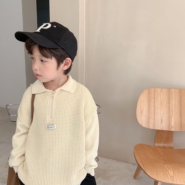 Hàng Mới Về Áo Khoác POLO Dệt Kim Phối Khóa Kéo Thời Trang Mùa Thu Cho Bé Trai