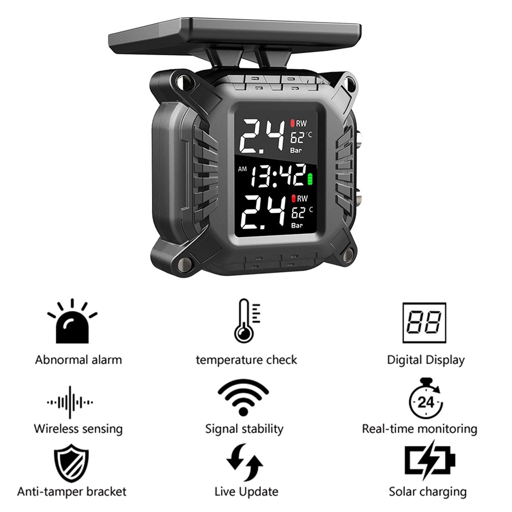 Hệ Thống Giám Sát Áp Suất Lốp Xe Máy Năng Lượng Mặt Trời Chống Nước Kèm 2 Cảm Biến